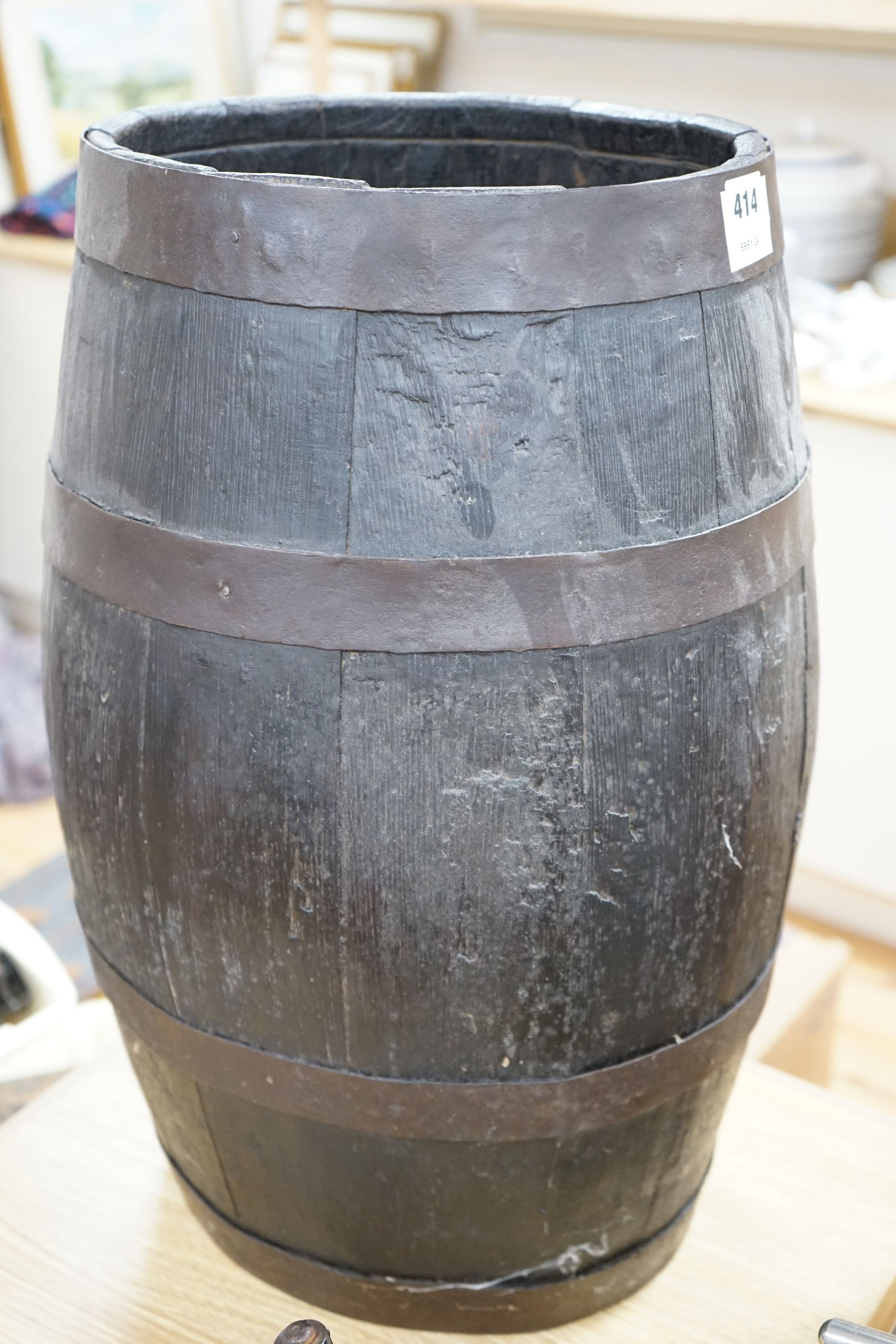 A tall coopered barrel, 58cms high